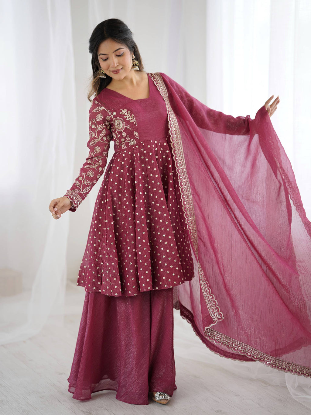 Peach Crunchy Silk Sharara Set