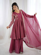 Peach Crunchy Silk Sharara Set