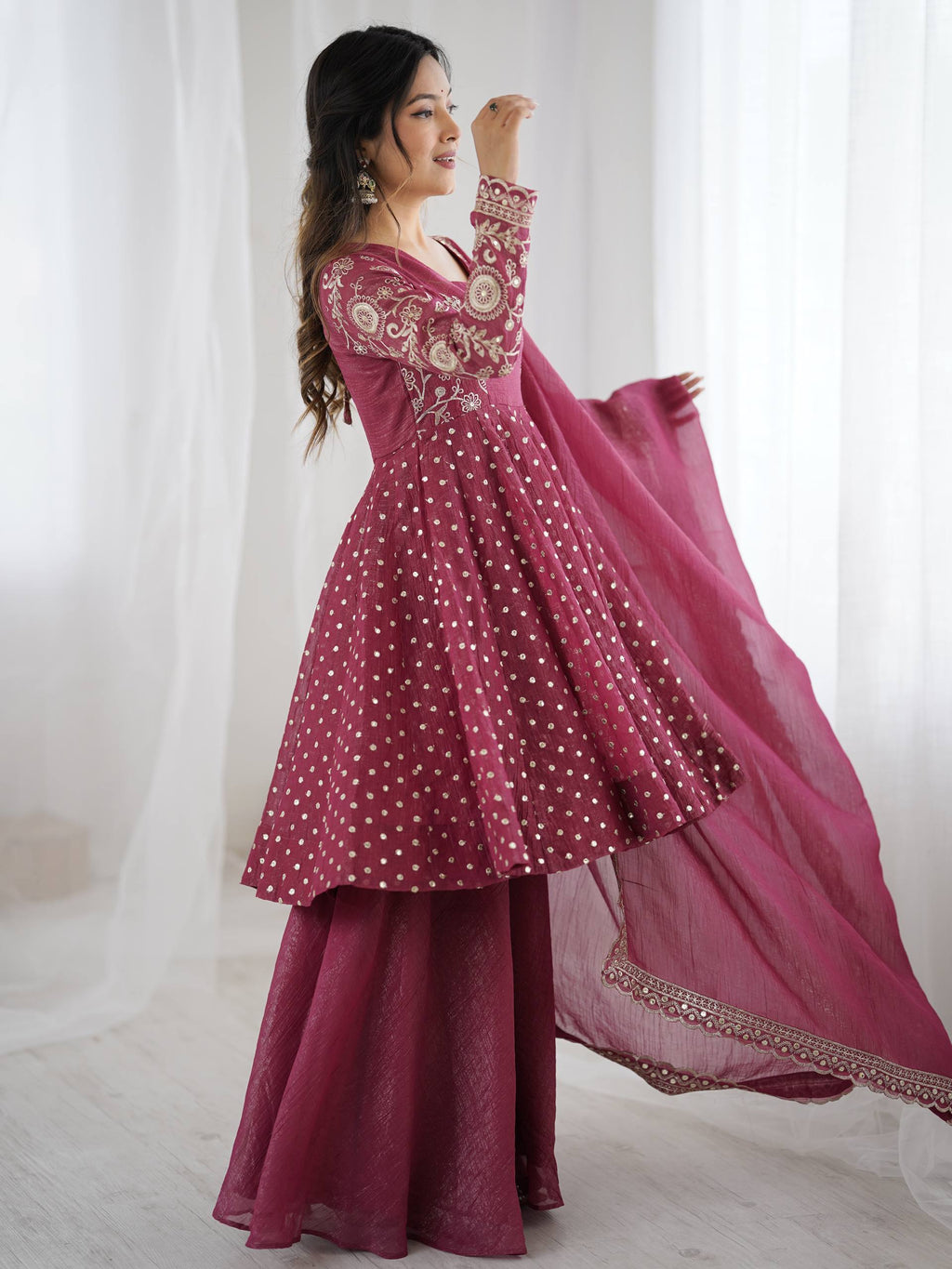 Peach Crunchy Silk Sharara Set
