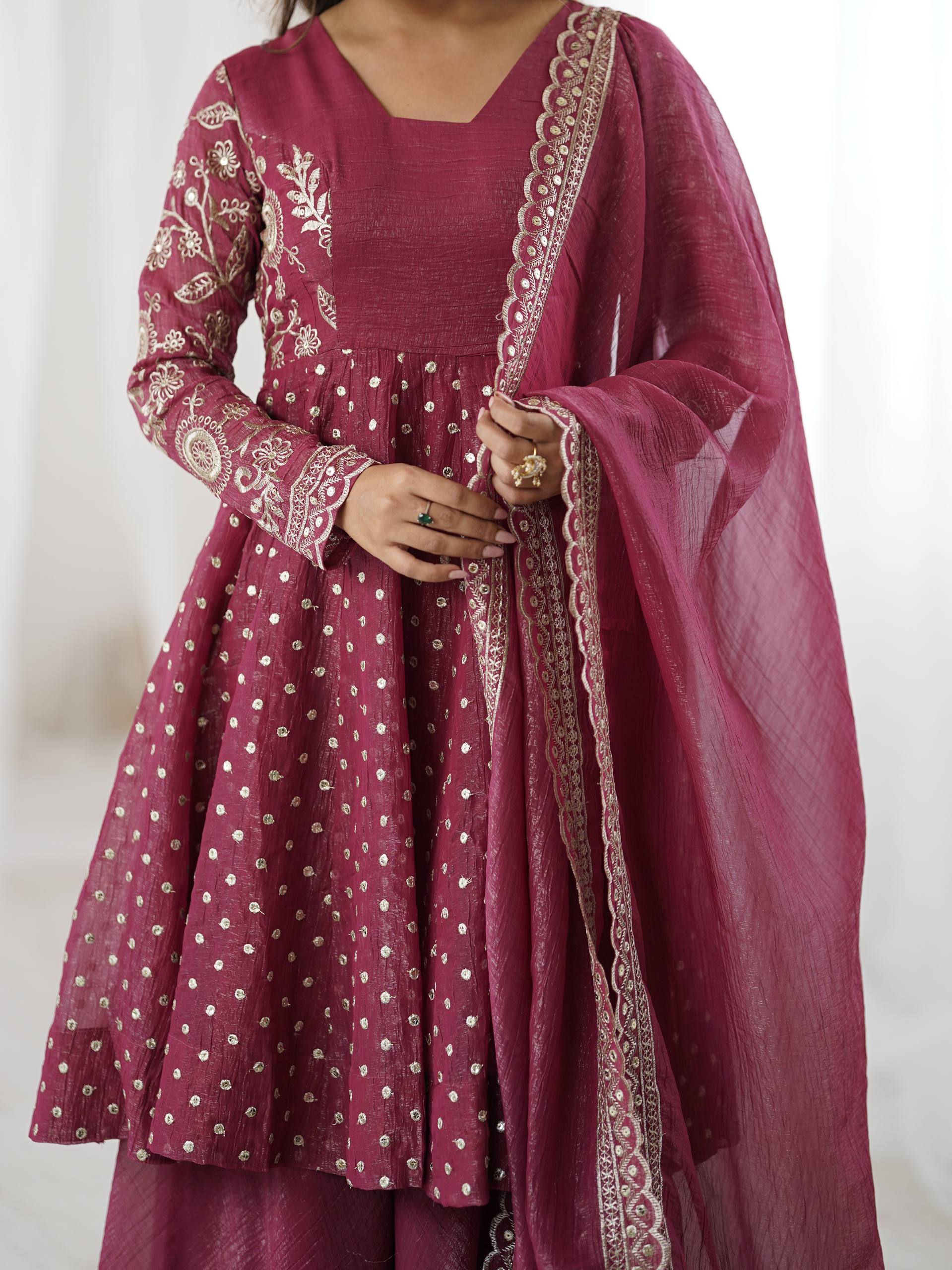Peach Crunchy Silk Sharara Set