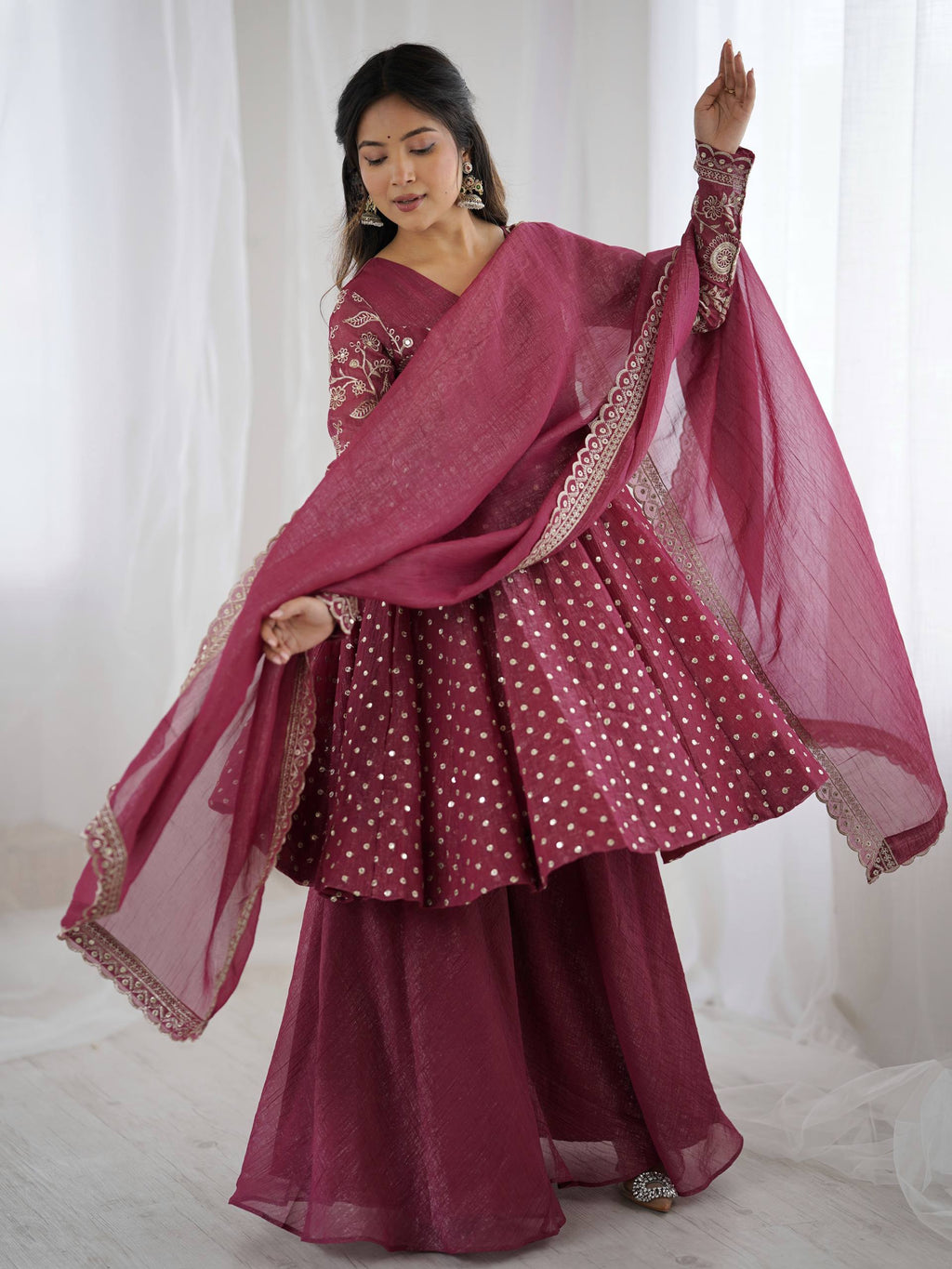 Peach Crunchy Silk Sharara Set