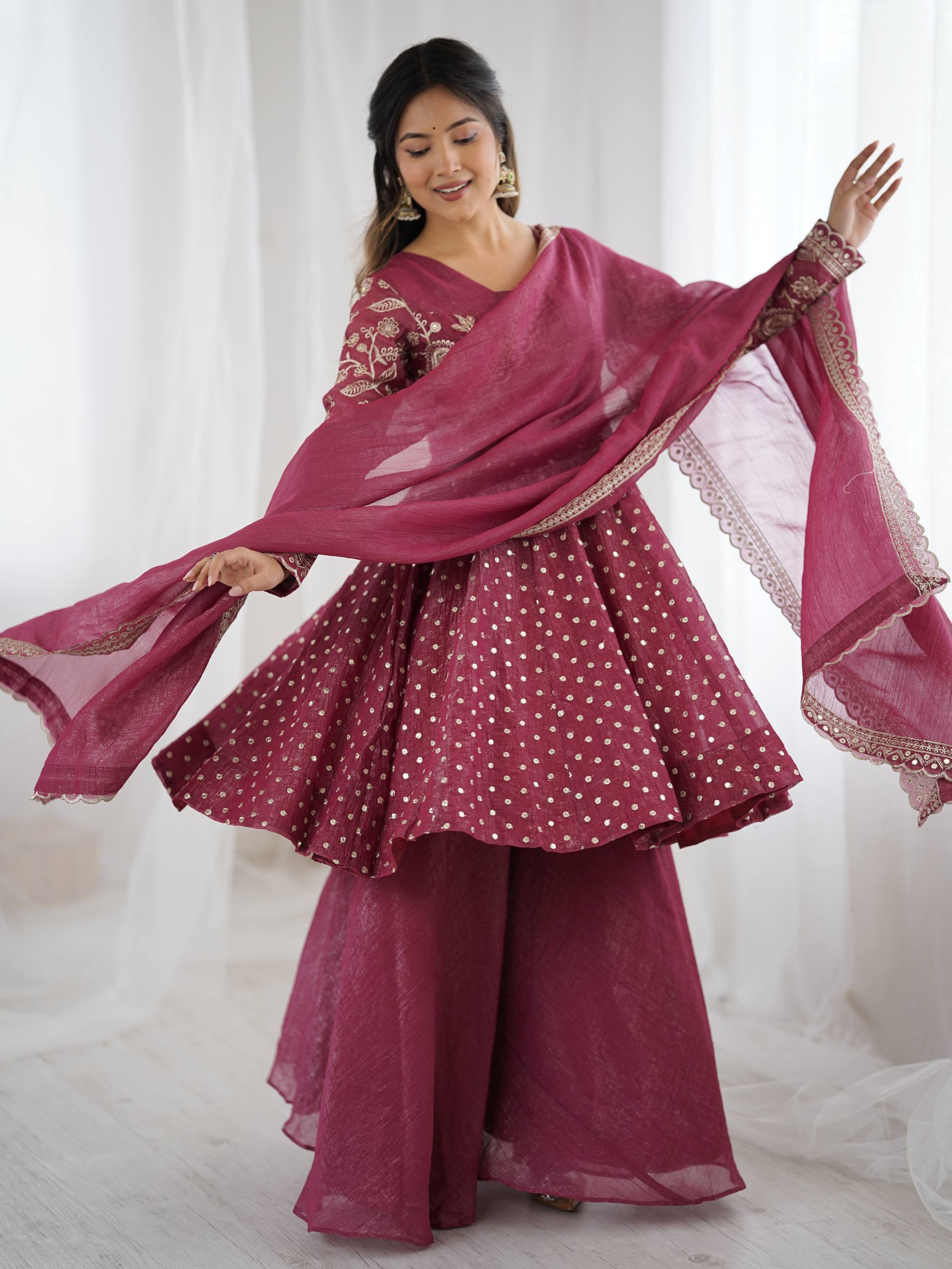 Peach Crunchy Silk Sharara Set