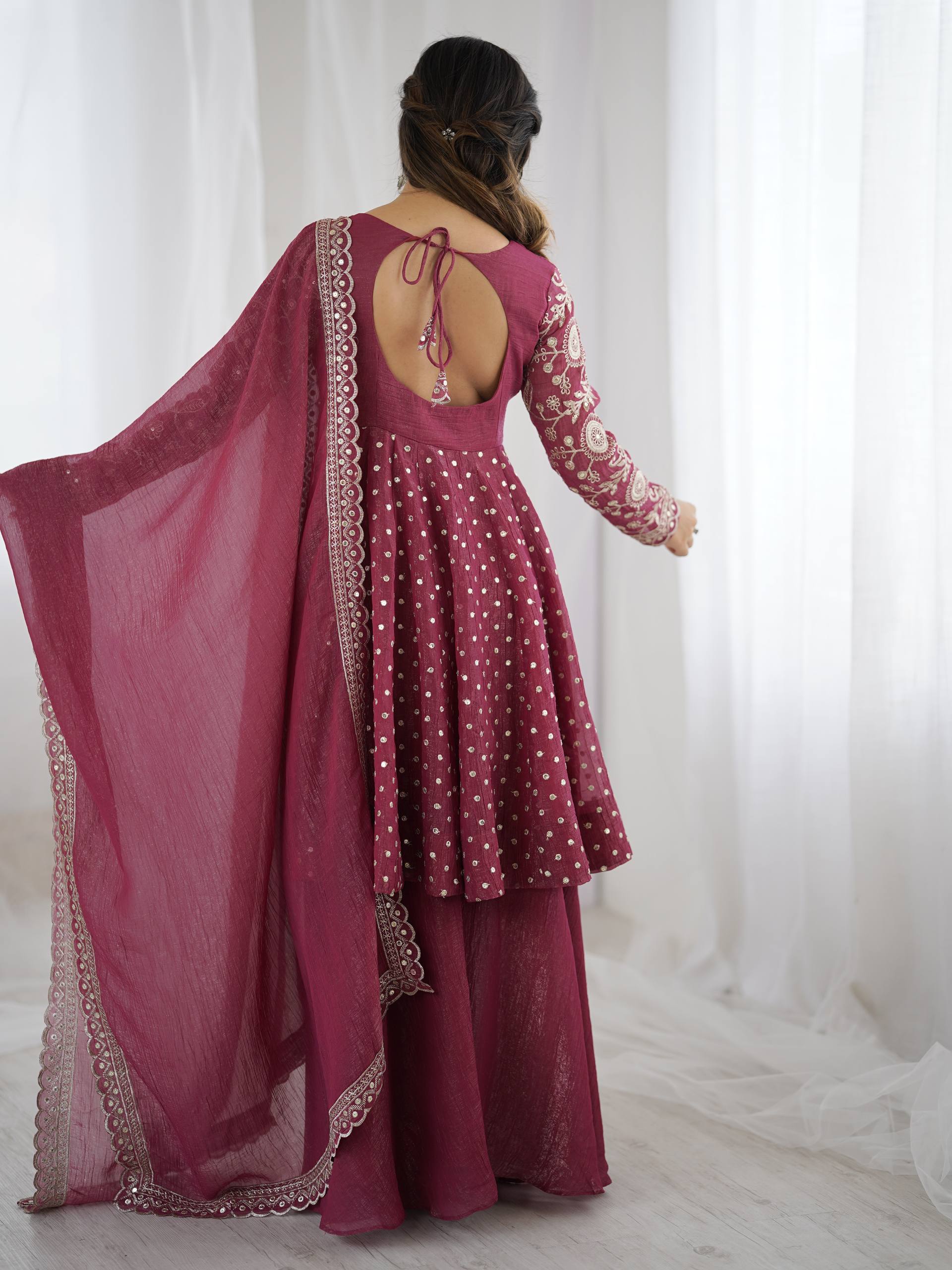 Peach Crunchy Silk Sharara Set