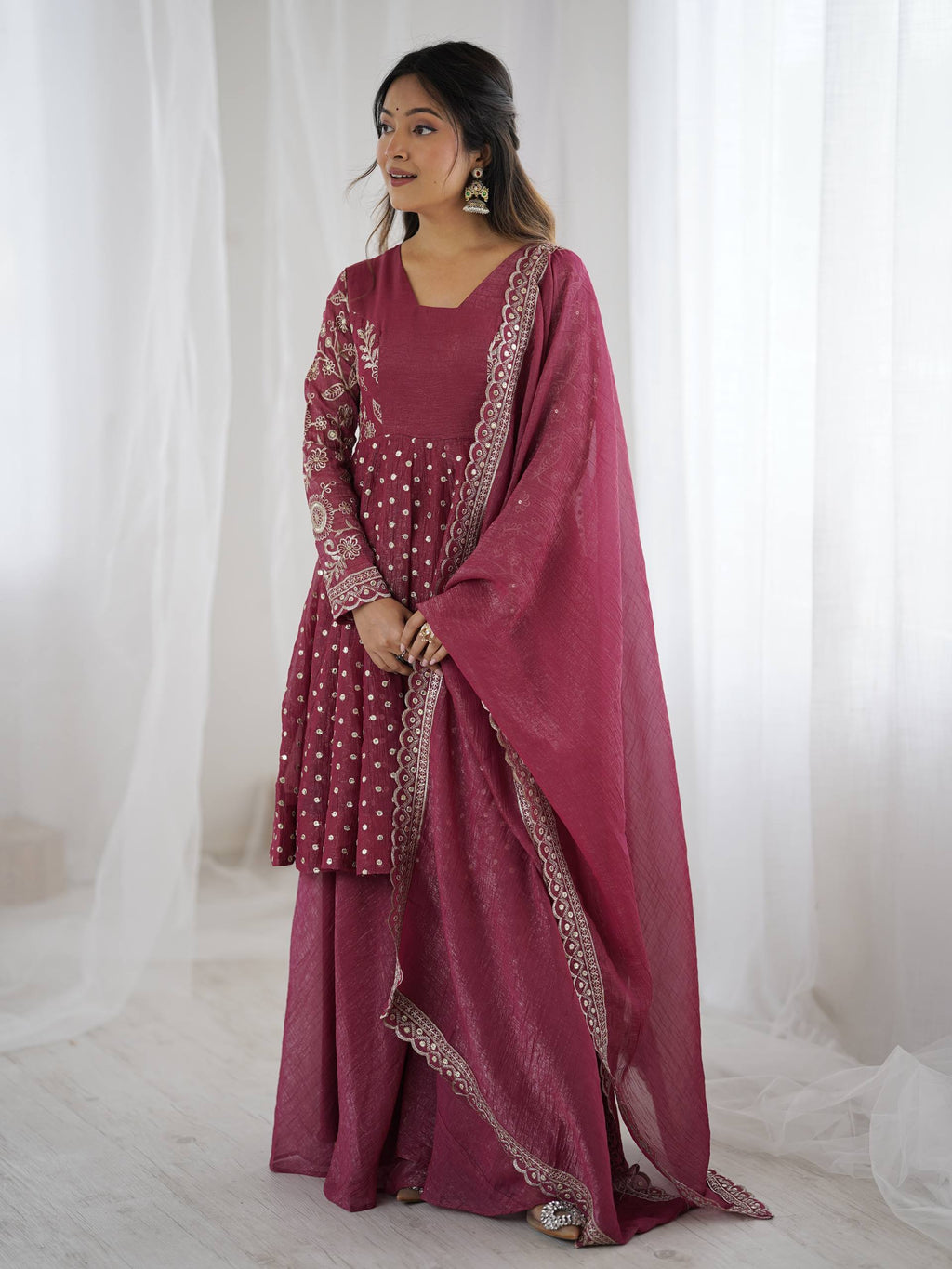 Peach Crunchy Silk Sharara Set