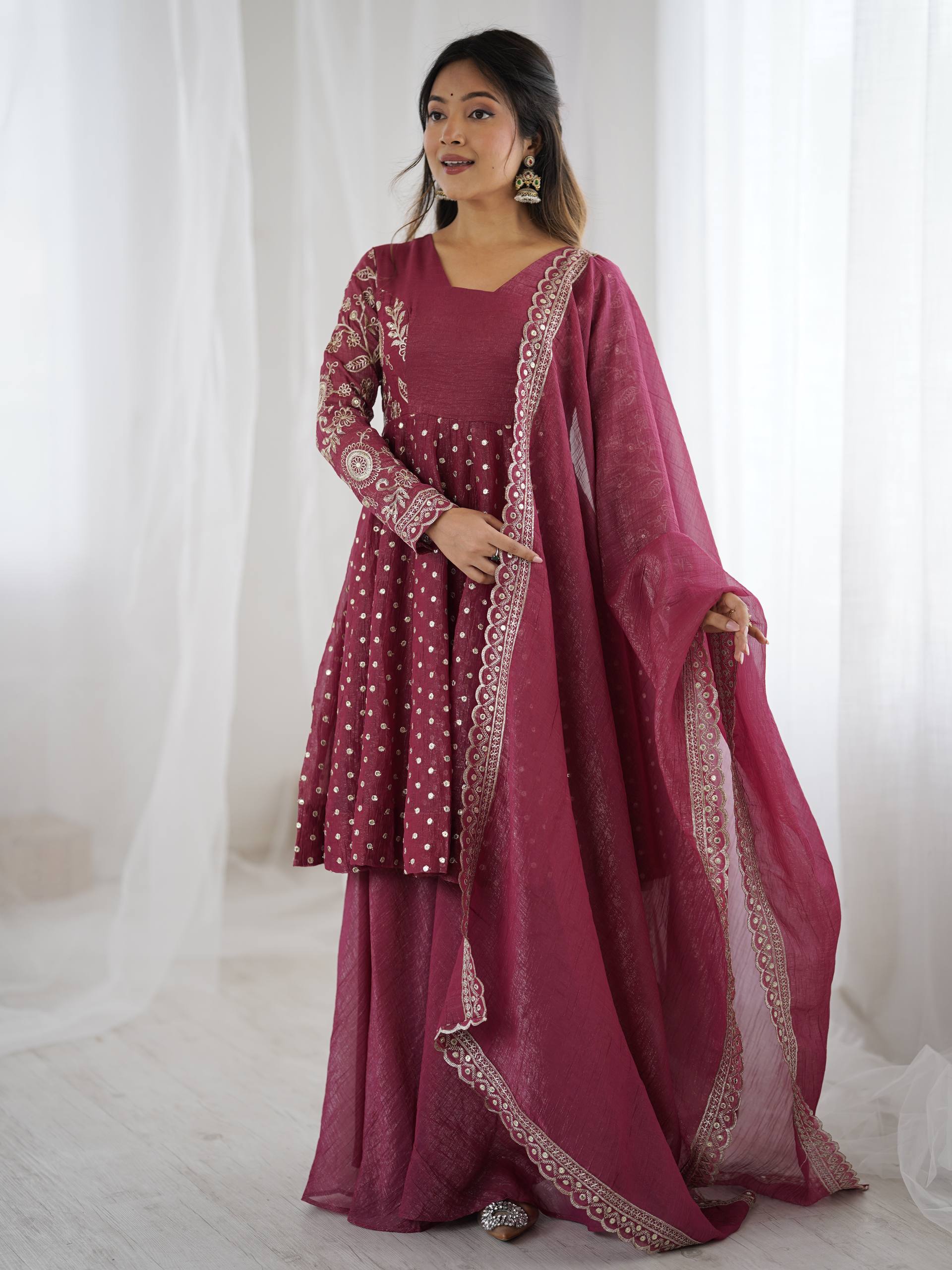 Peach Crunchy Silk Sharara Set