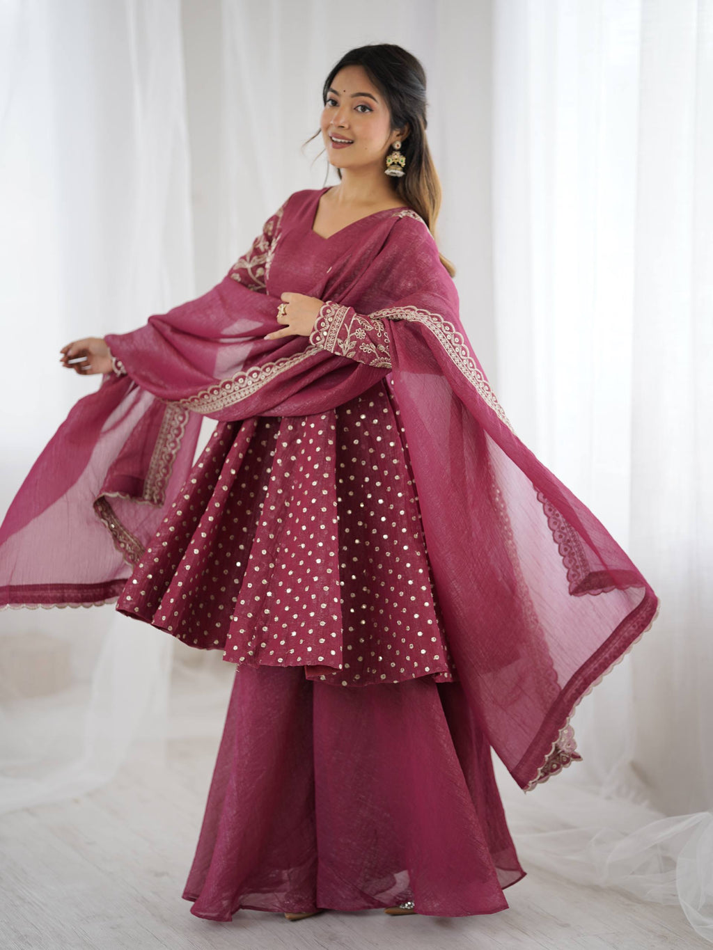 Peach Crunchy Silk Sharara Set