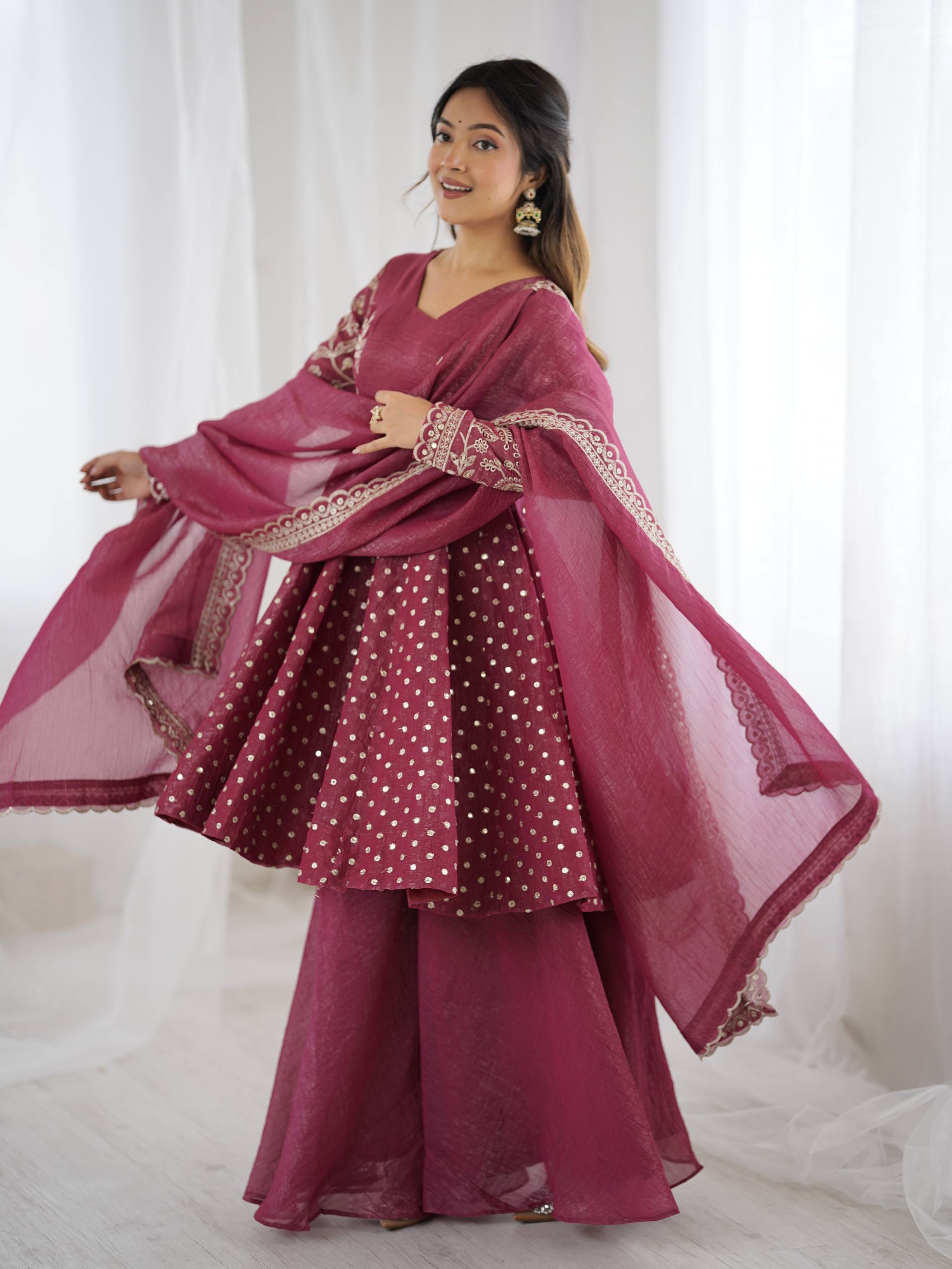 Peach Crunchy Silk Sharara Set