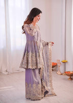 Chandra Fendy Satin Silk Embroidery Sharara Suit (Lavender)