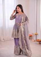 Chandra Fendy Satin Silk Embroidery Sharara Suit (Lavender)