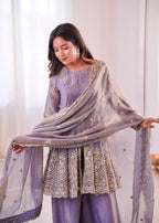 Chandra Fendy Satin Silk Embroidery Sharara Suit (Lavender)