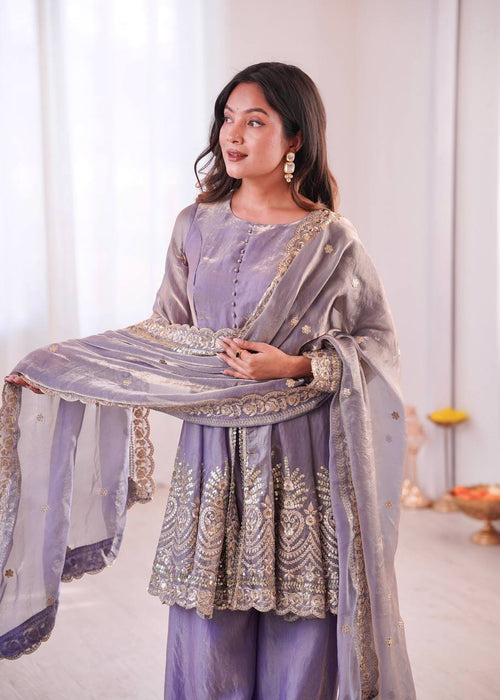 Chandra Fendy Satin Silk Embroidery Sharara Suit (Lavender)