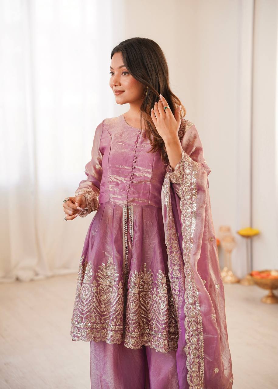 Chandra Fendy Satin Silk Embroidery Sharara Suit (Pink)