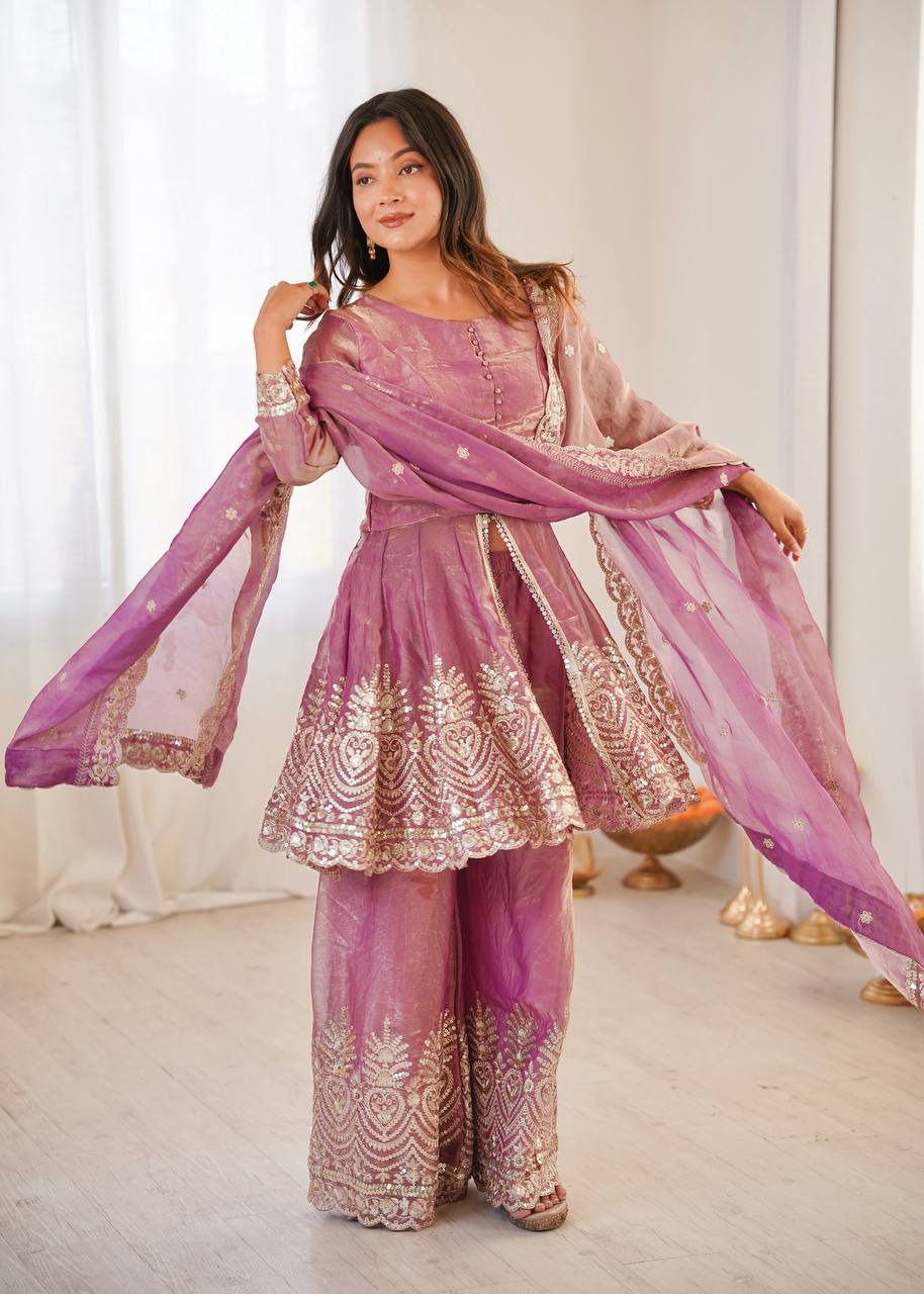Chandra Fendy Satin Silk Embroidery Sharara Suit (Pink)