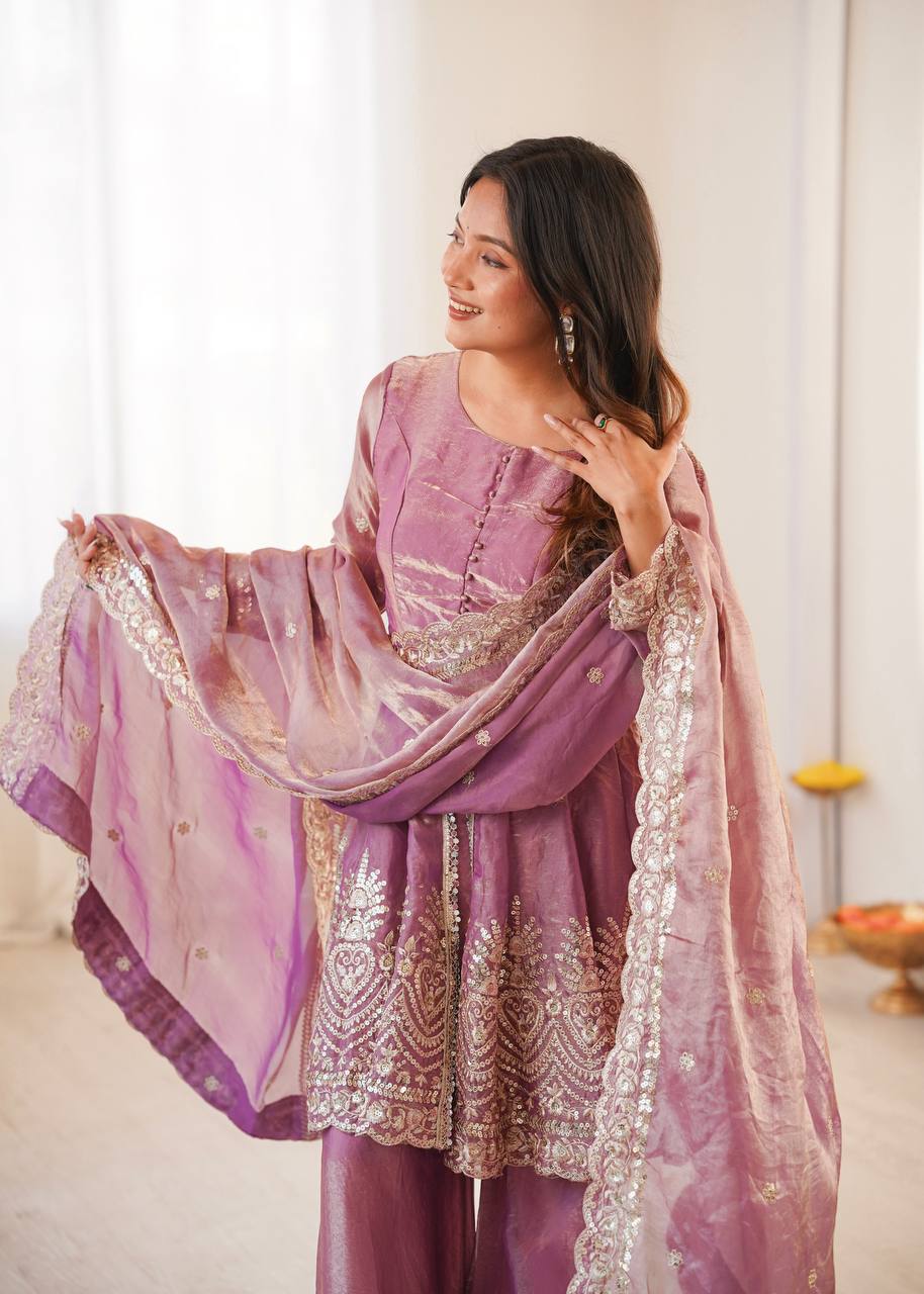 Chandra Fendy Satin Silk Embroidery Sharara Suit (Pink)