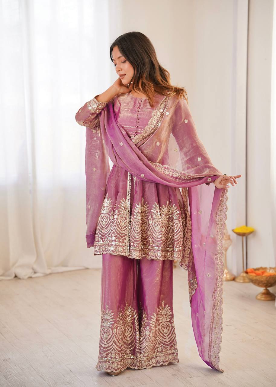 Chandra Fendy Satin Silk Embroidery Sharara Suit (Pink)