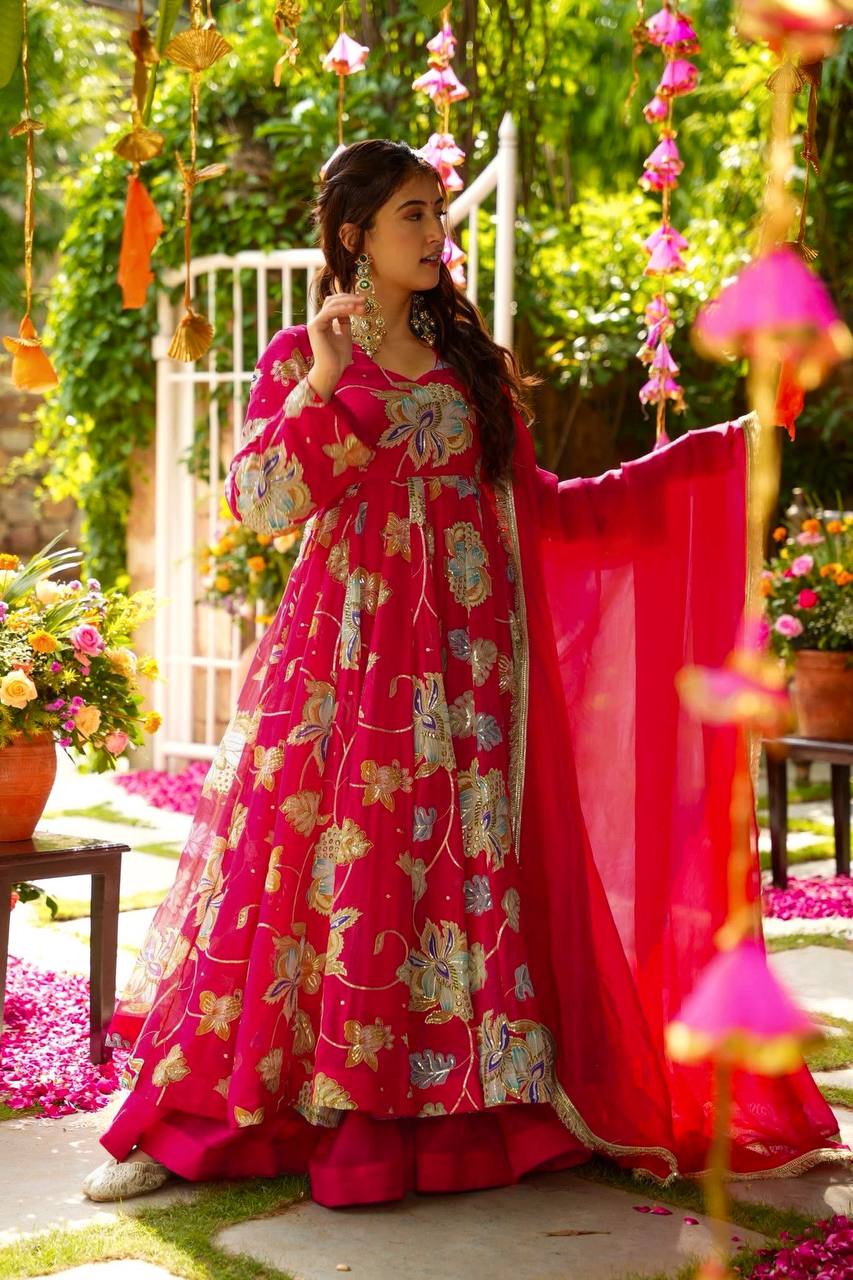 Pink Fox Georgette Sharara Set