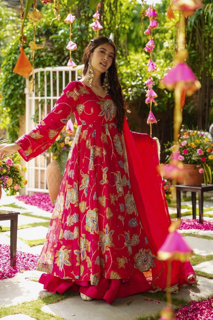 Pink Fox Georgette Sharara Set