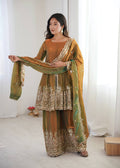 Chandra Fendy Satin Silk Embroidery Sharara Suit (Golden)