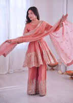 Chandra Fendy Satin Silk Embroidery Sharara Suit (Peach)