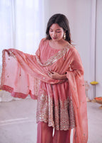 Chandra Fendy Satin Silk Embroidery Sharara Suit (Peach)