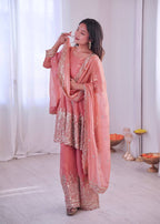 Chandra Fendy Satin Silk Embroidery Sharara Suit (Peach)