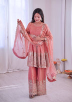 Chandra Fendy Satin Silk Embroidery Sharara Suit (Peach)