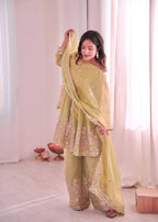 Chandra Fendy Satin Silk Embroidery Sharara Suit (Olive Green)