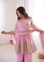 Chandra Fendy Satin Silk Embroidery Sharara Suit (Light Pink)