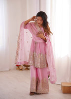 Chandra Fendy Satin Silk Embroidery Sharara Suit (Light Pink)
