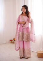 Chandra Fendy Satin Silk Embroidery Sharara Suit (Light Pink)