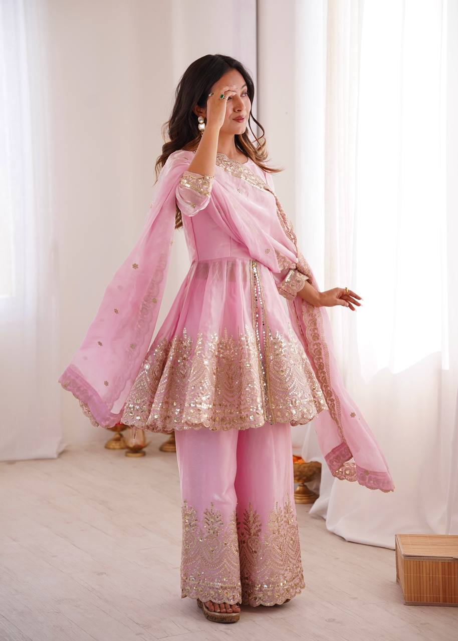Chandra Fendy Satin Silk Embroidery Sharara Suit (Light Pink)