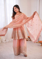 Chandra Fendy Satin Silk Embroidery Sharara Suit (Dusty Rose)