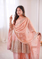 Chandra Fendy Satin Silk Embroidery Sharara Suit (Dusty Rose)