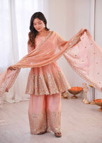 Chandra Fendy Satin Silk Embroidery Sharara Suit (Dusty Rose)