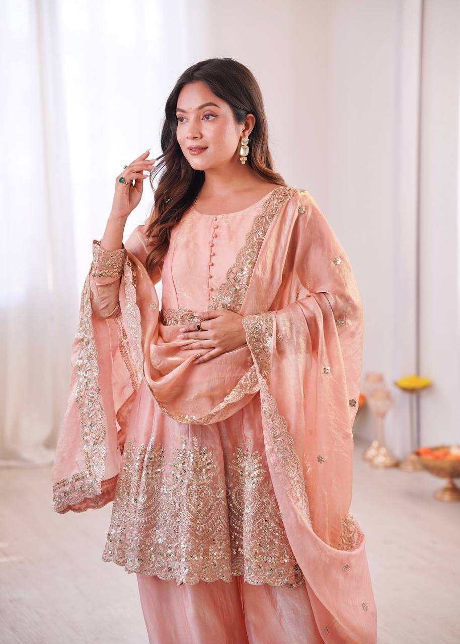 Chandra Fendy Satin Silk Embroidery Sharara Suit (Dusty Rose)
