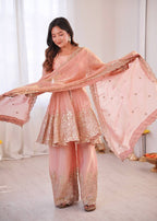 Chandra Fendy Satin Silk Embroidery Sharara Suit (Dusty Rose)