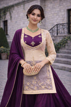 Purple Heavy Embroidery Threads Sharara Set