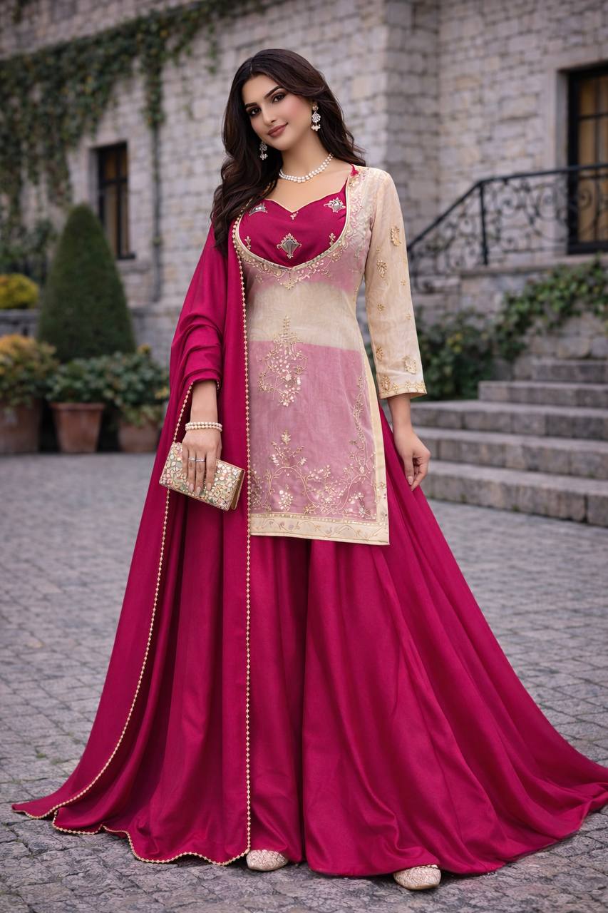Aadhya Embroidery Silk Sharara Set