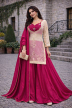 Pink Heavy Embroidery Threads Sharara Set