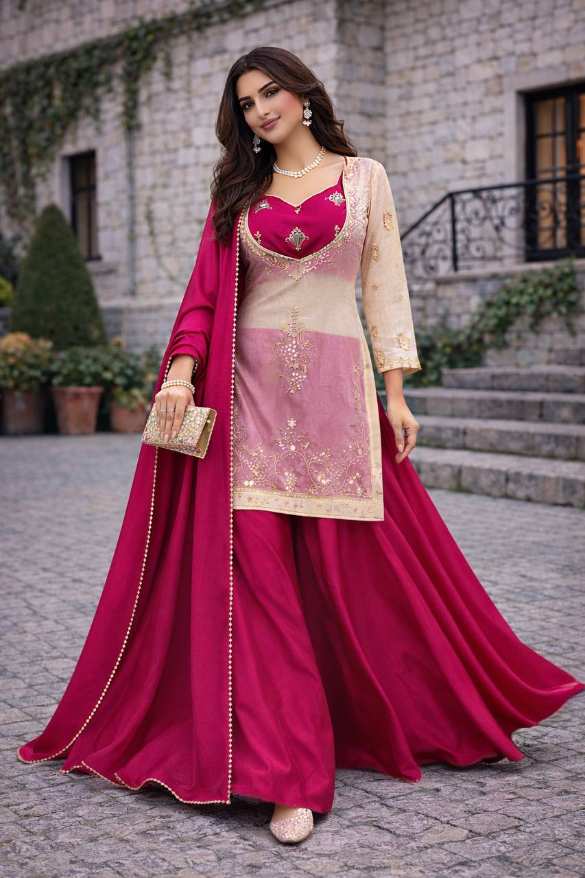 Aadhya Embroidery Silk Sharara Set