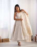 Cream Banarasi Jacquard Dola Silk Kurta Set