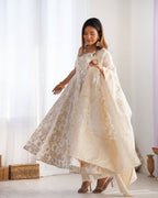 Cream Banarasi Jacquard Dola Silk Kurta Set