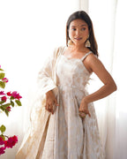 Cream Banarasi Jacquard Dola Silk Kurta Set
