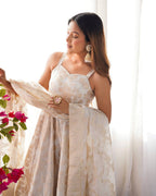 Cream Banarasi Jacquard Dola Silk Kurta Set