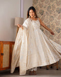Cream Banarasi Jacquard Dola Silk Kurta Set
