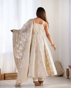 Cream Banarasi Jacquard Dola Silk Kurta Set