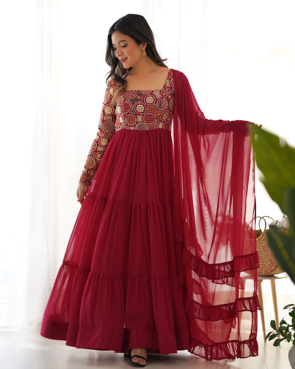 Red Georgette Cherry Kurta Set