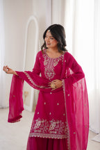 Dark Pink Crunchy Silk Sharara Set