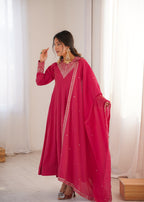 Pink Collar Shimer Silk Kurta Set
