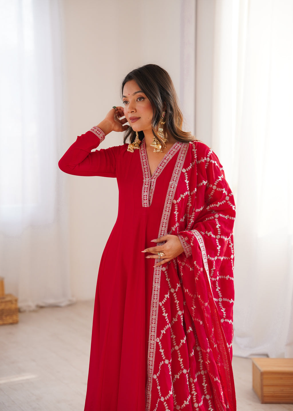Red Vichitra Silk Kurta Set